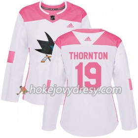 Dámské Hokejový Dres San Jose Sharks Joe Thornton 19 Bílá 2017-2018 Adidas Růžová Fashion Authentic